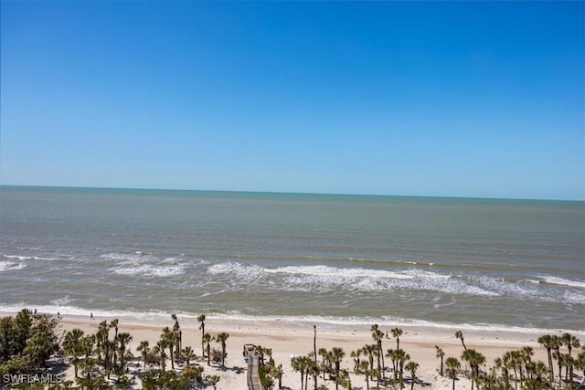 property view of water featuring a beach view