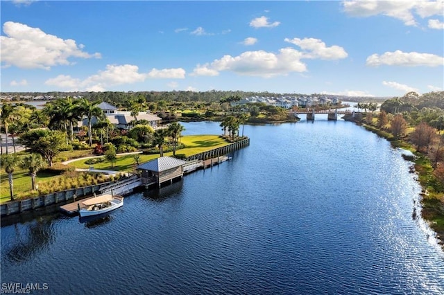 aerial view featuring a water view