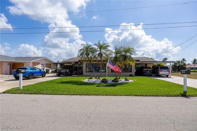 view of front of house with a front yard and driveway