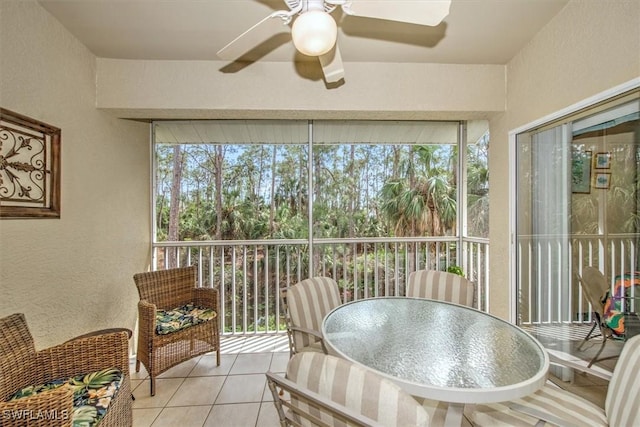 sunroom featuring ceiling fan