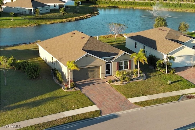 aerial view with a water view