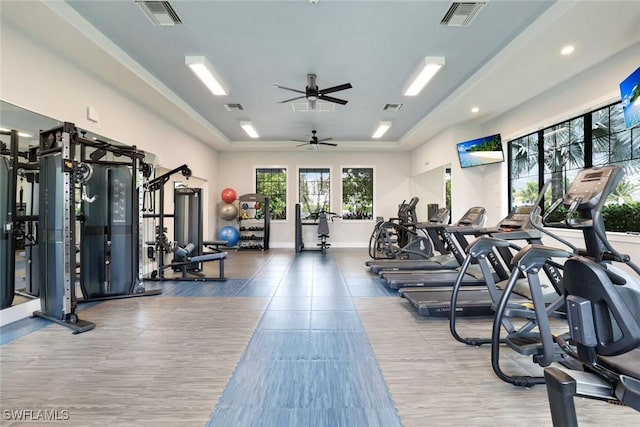 workout area with baseboards and visible vents