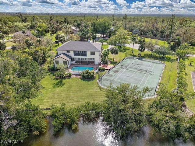 aerial view featuring a water view