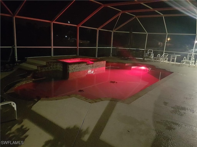 144 Carlisle Ave S, Lehigh Acres, FL 33974 - view of pool with a patio, glass enclosure, and an in ground hot tub