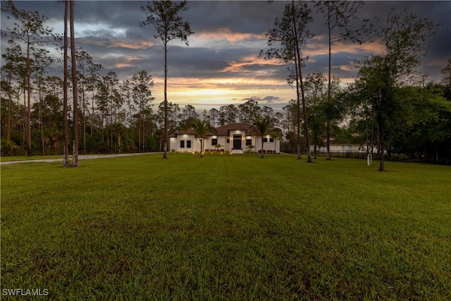 view of yard at dusk