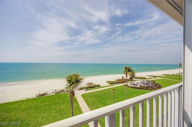 view of water feature featuring a beach view