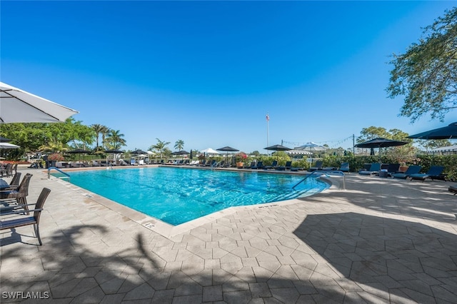 pool with a patio area