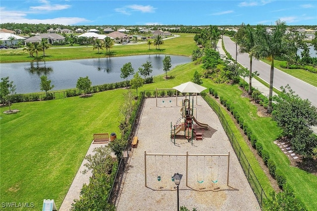 aerial view with a water view