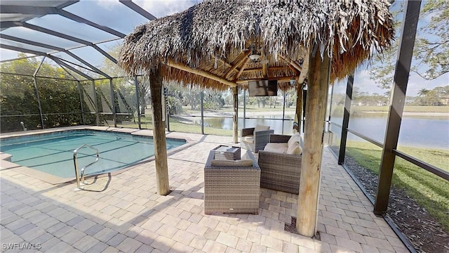 pool featuring a lanai, a gazebo, and a patio