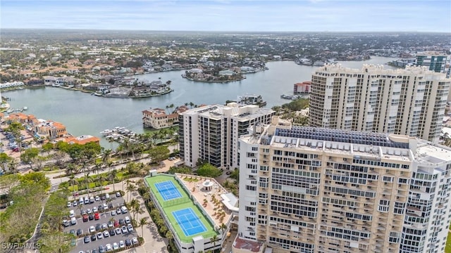 bird's eye view with a water view and a city view