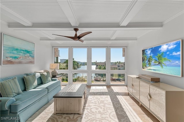 sunroom / solarium with beam ceiling