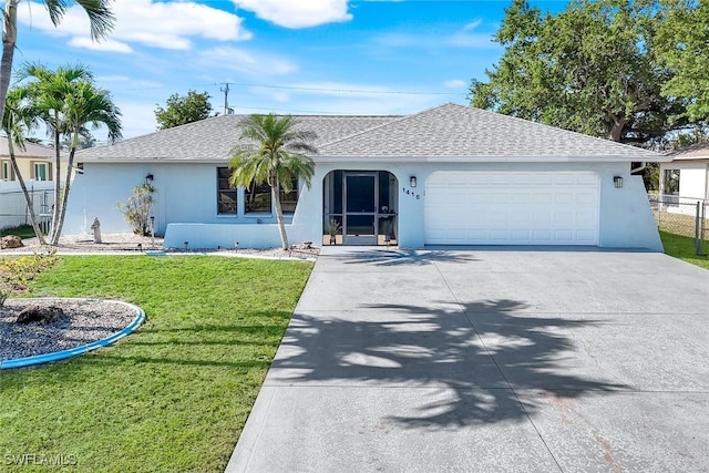 1416 SW 52nd Ter, Cape Coral, FL 33914 - ranch-style house with stucco siding, an attached garage, concrete driveway, and roof with shingles