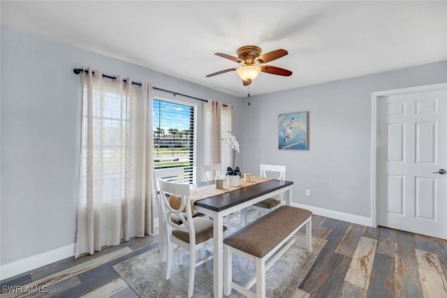 1416 SW 52nd Ter, Cape Coral, FL 33914 - dining room with a ceiling fan, baseboards, and wood finished floors