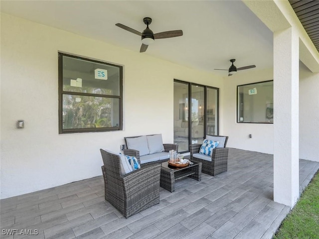 view of patio / terrace featuring an outdoor hangout area and a ceiling fan