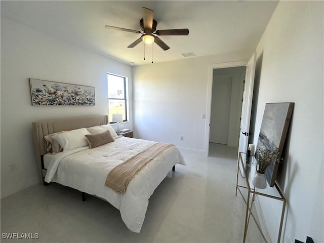 bedroom with visible vents and a ceiling fan