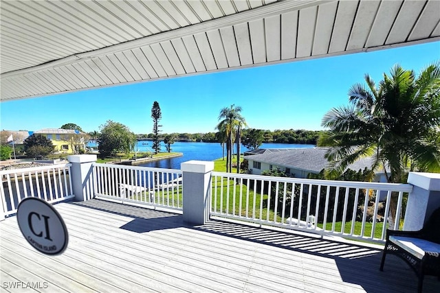 wooden terrace with a water view