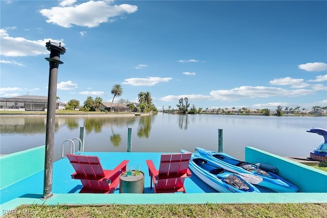 view of dock with a water view