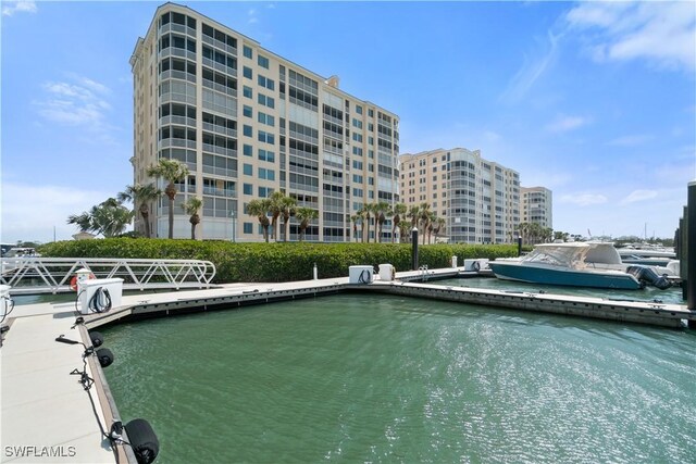 dock area featuring a water view