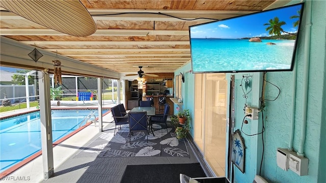 view of swimming pool with a ceiling fan