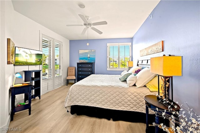 bedroom featuring ceiling fan and wood finished floors