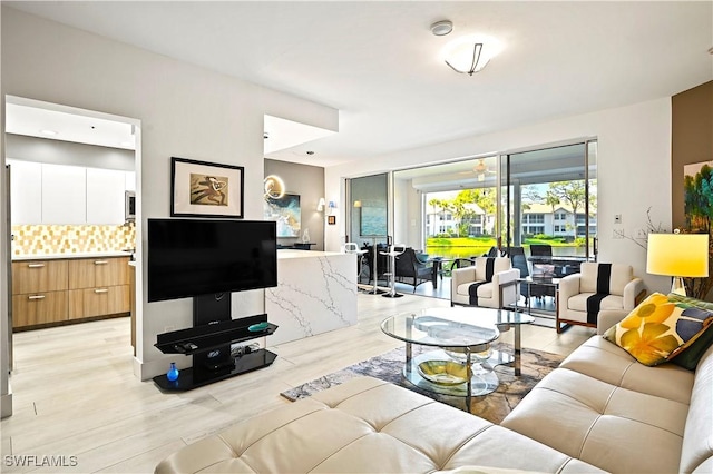 living room with light wood-type flooring