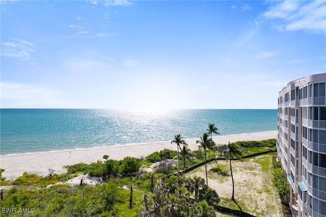 view of water feature featuring a beach view