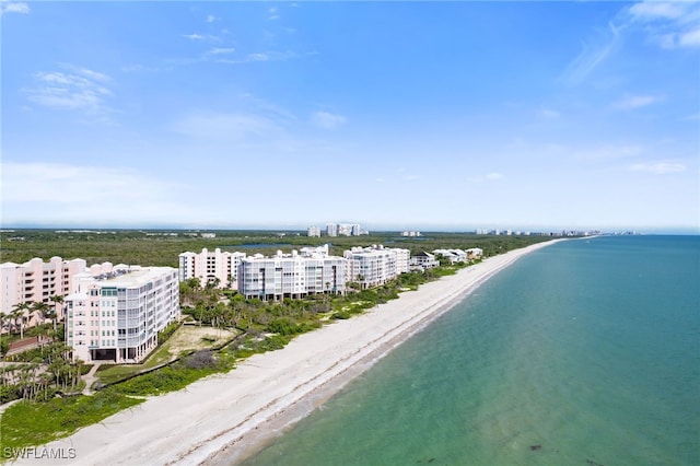 aerial view with a view of city, a beach view, and a water view