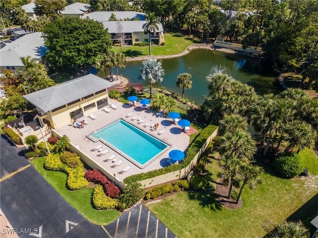 drone / aerial view featuring a water view