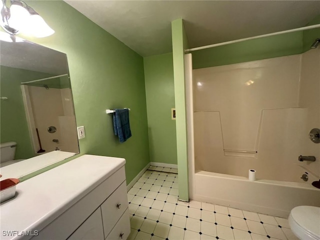 full bathroom with tile patterned floors, vanity, toilet, and shower / bathtub combination