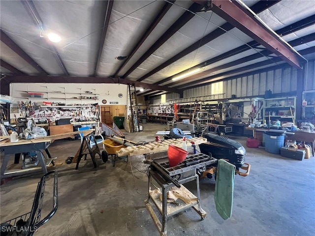 garage featuring a workshop area