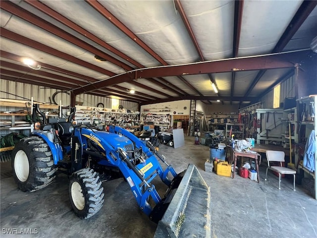 garage featuring a workshop area