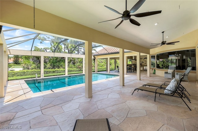 3311 Creekview Dr, Bonita Springs, FL 34134 - outdoor pool with a ceiling fan, a patio area, and a lanai