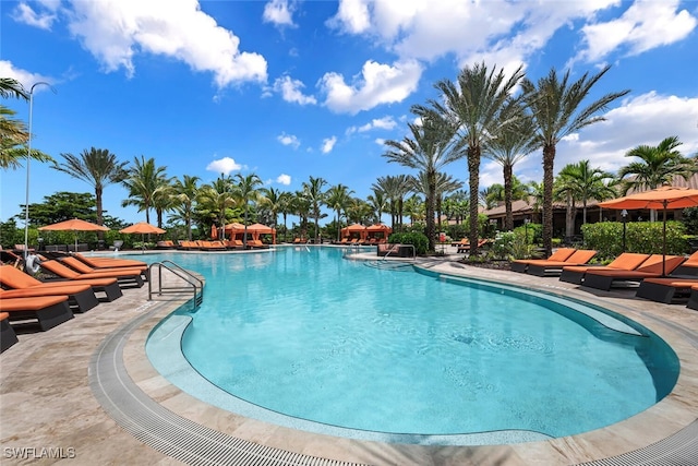 pool with a patio