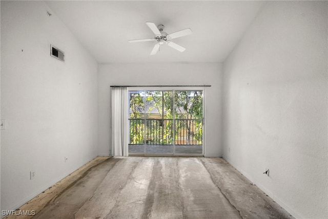 empty room with a ceiling fan and visible vents