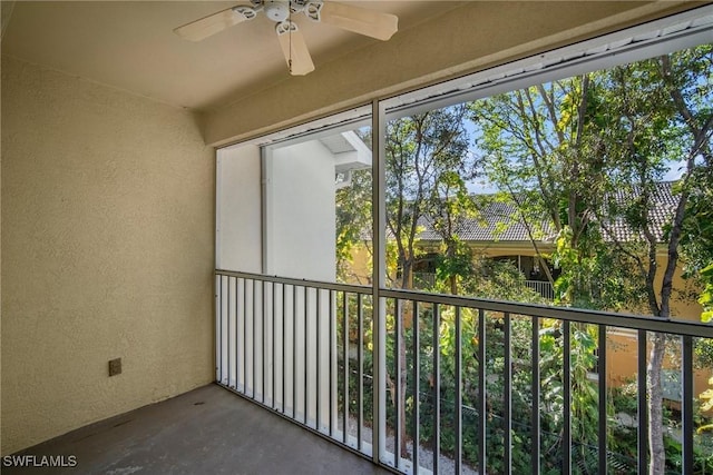 balcony with a ceiling fan