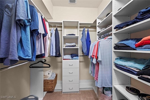 walk in closet with carpet flooring and visible vents