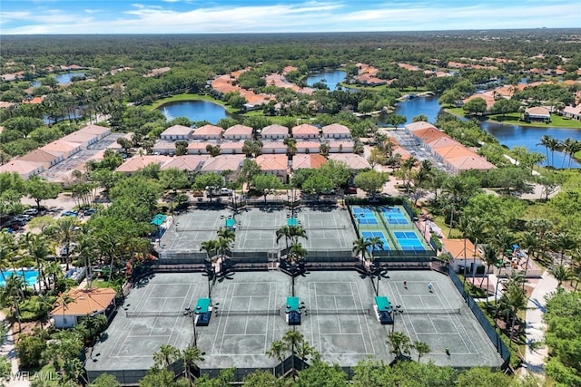 aerial view with a water view