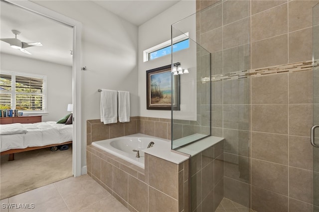 full bath with a wealth of natural light, a stall shower, ensuite bath, and a garden tub