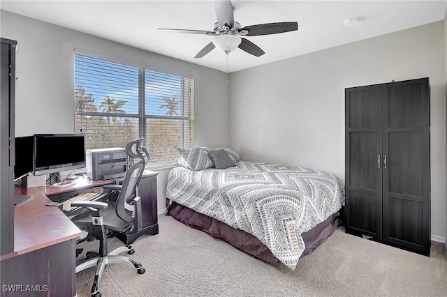 bedroom featuring carpet flooring and ceiling fan