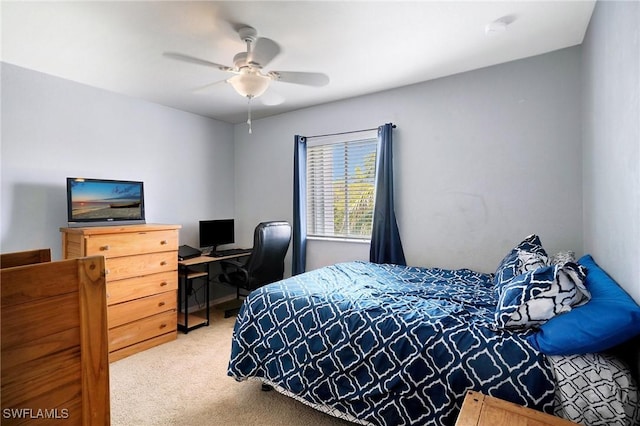 bedroom featuring carpet flooring and ceiling fan