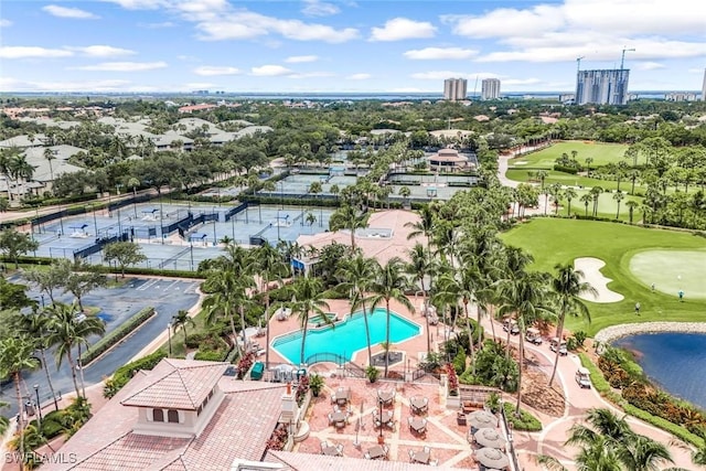 bird's eye view with golf course view