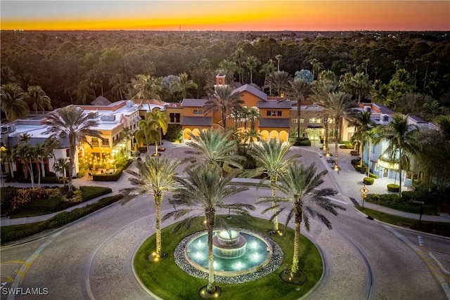 aerial view at dusk with a residential view