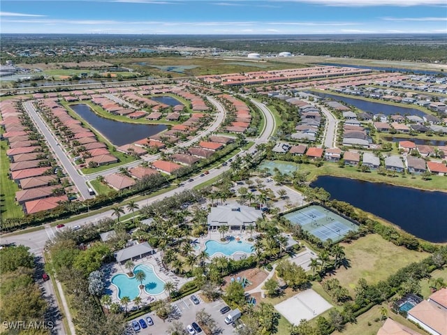 aerial view with a water view