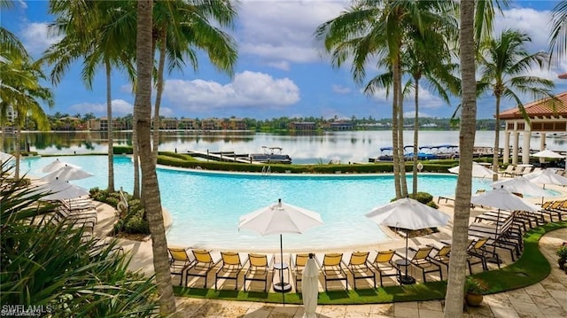 pool with a water view