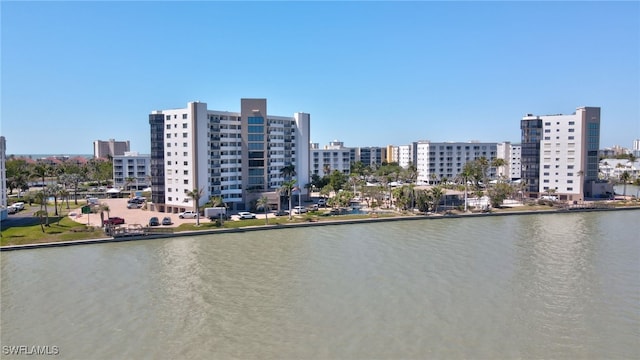 view of water feature with a view of city