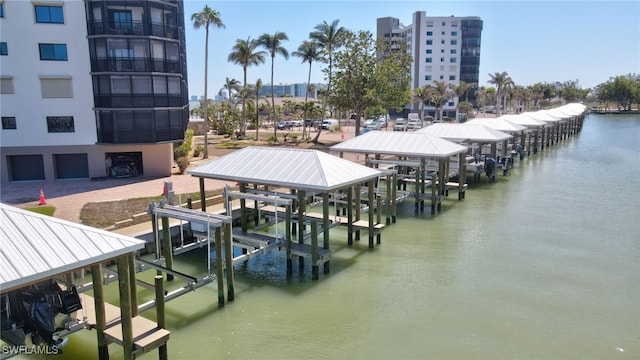 view of dock with boat lift