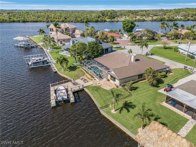 bird's eye view with a water view and a residential view