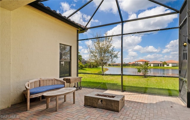 sunroom with a water view