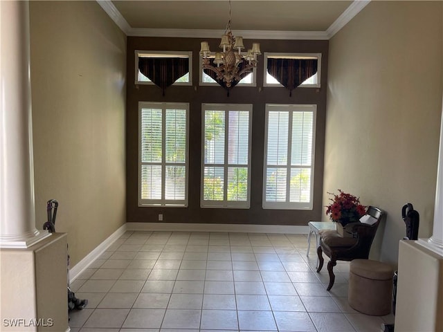 2016 El Dorado Pkwy W, Cape Coral, FL 33914 - entryway with an inviting chandelier, decorative columns, baseboards, and ornamental molding