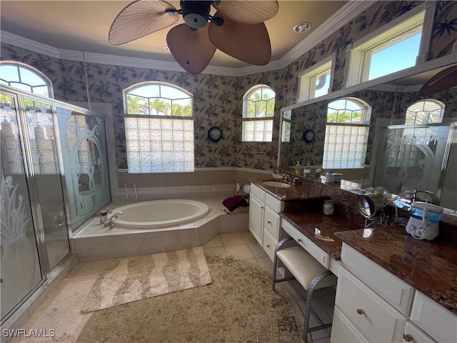 2016 El Dorado Pkwy W, Cape Coral, FL 33914 - bathroom with crown molding, a shower stall, and wallpapered walls